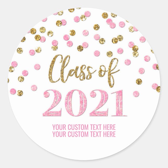 Pink Gold Glitzer Confetti Abschluss 2021 Runder Aufkleber (Vorderseite)