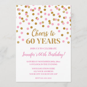 Pink Gold Glitzer Confetti Feiert 60 Jahre Einladung