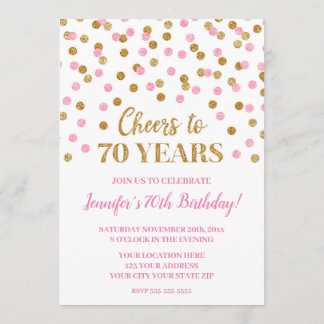 Pink Gold Glitzer Confetti Feiert 70 Jahre Einladung