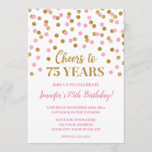 Pink Gold Glitzer Confetti Feiert 75 Jahre Einladung