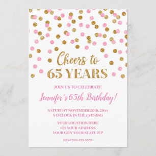 Pink Gold Glitzer Confetti freut sich auf 65 Jahre Einladung