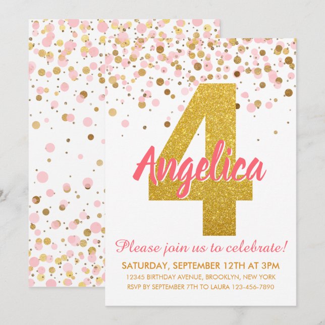 Pink Gold Glitzer Confetti Girl Einladung (Vorne/Hinten)
