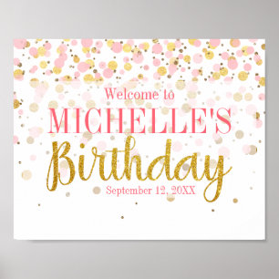 Pink Gold Glitzer Confetti Herzlich Willkommen Geb Poster