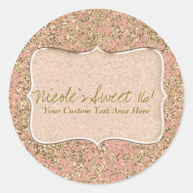 Pink & Gold Glitzer Crystal Glam Birthday Gefallen Runder Aufkleber (Vorderseite)