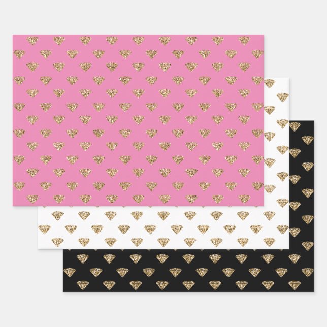 Pink Gold Glitzer Diamonds Geschenkpapier Set (Set)