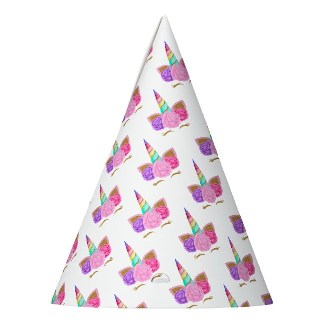 Pink Gold Glitzer Einhorn Blumenmuster Party Hut Partyhütchen (Links)