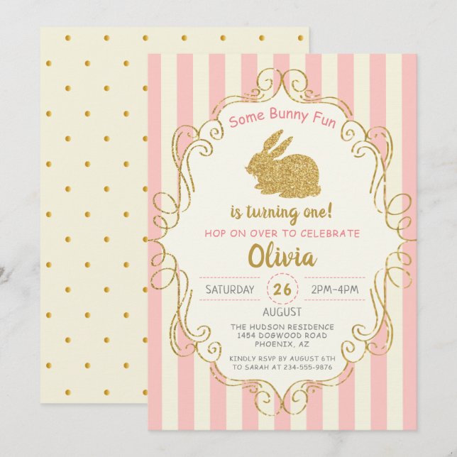 Pink Gold Glitzer Einladung zum Sonnenschein (Vorne/Hinten)