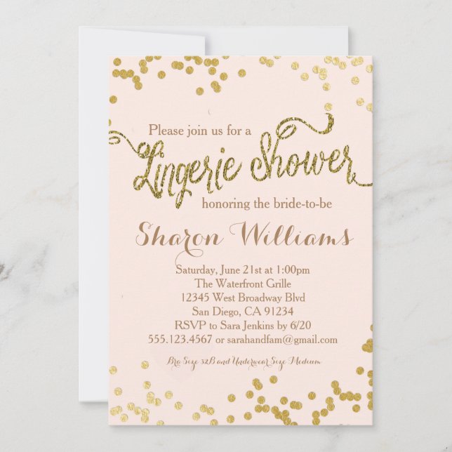 Pink & Gold Glitzer Fingerie Dusche Einladung (Vorderseite)