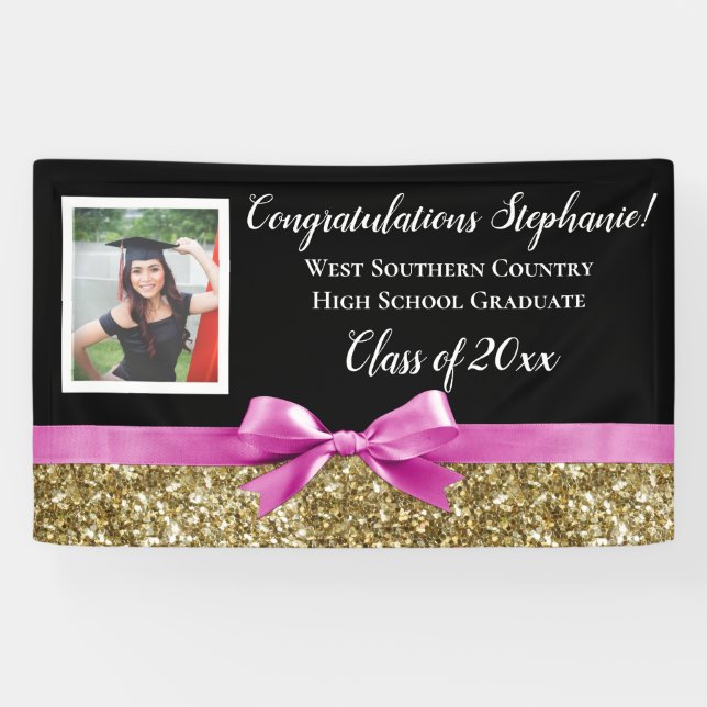 Pink Gold Glitzer Foto Abschluss Banner-Markierung Banner (Horizontal)