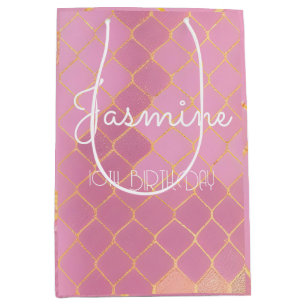 Pink Gold Glitzer Girl's Birthday Mittlere Geschenktüte