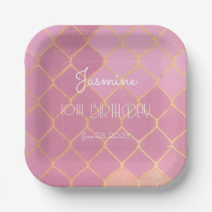 Pink Gold Glitzer Girl's Birthday Pappteller