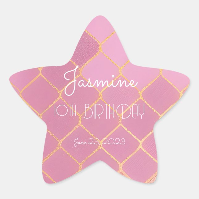 Pink Gold Glitzer Girl's Birthday Stern-Aufkleber (Vorderseite)