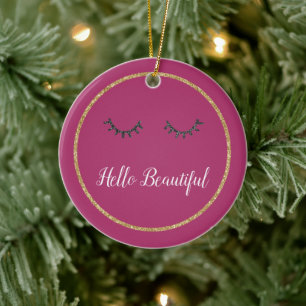 Pink Gold Glitzer Girly Black Eyelashes Keramik Ornament