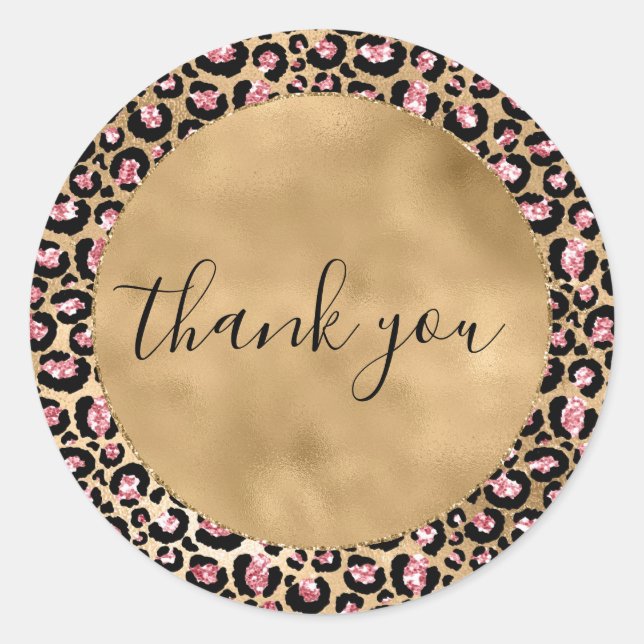 Pink Gold Glitzer Leopard Animal Danke Runder Aufkleber (Vorderseite)