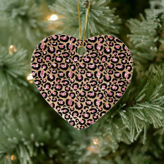 Pink Gold Glitzer Leopard Animal Print Keramik Ornament (Baum)