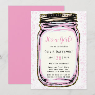 Pink Gold Glitzer Mason Jar Girl Kinderdusche Einladung