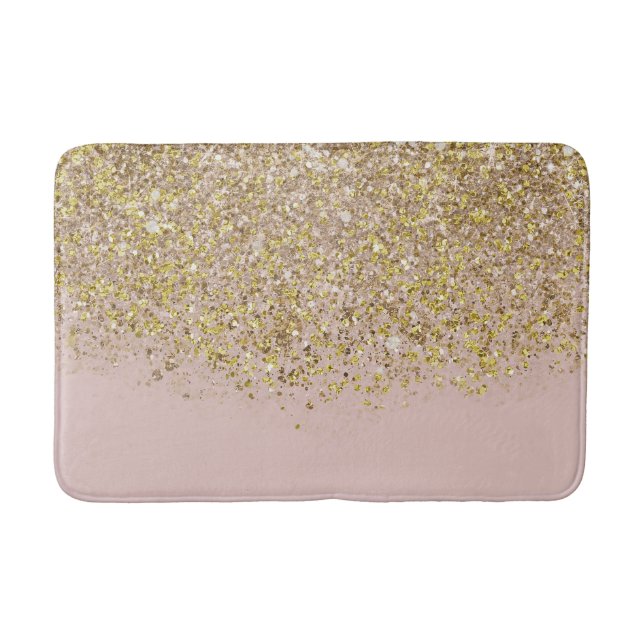 Pink & Gold Glitzer Moderne, trendige Glam Chic Tr Badematte (Vorderseite)