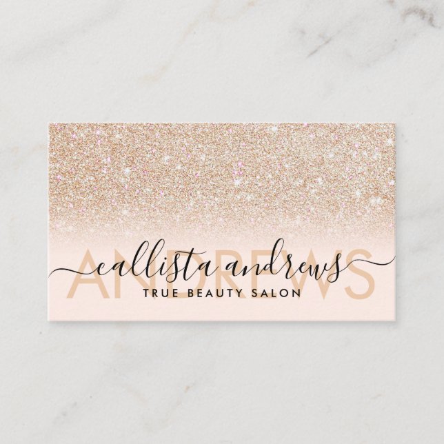 Pink Gold Glitzer Ombre Makeup Haare Salon Visitenkarte (Vorderseite)