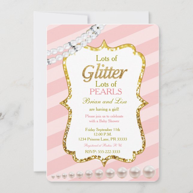 Pink & gold Glitzer & Pearls Baby Shooter lädt ein Einladung (Vorderseite)