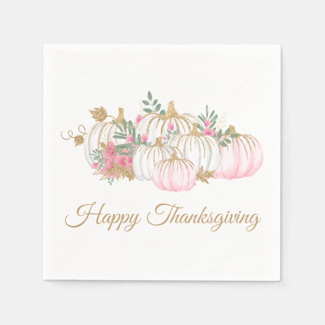 Pink Gold Glitzer Pumpkin Floral Erntedank Serviette (Vorderseite)