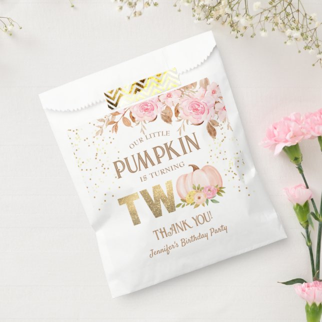 Pink Gold Glitzer Pumpkin Floral Girl 2. Geburtsta Geschenktütchen (Versiegelt)