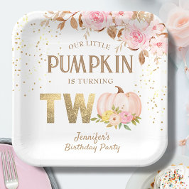 Pink Gold Glitzer Pumpkin Floral Girl 2. Geburtsta Pappteller