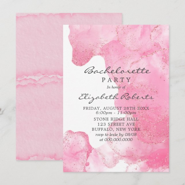 Pink Gold Glitzer Rauch Junggeselinnen-Abschied Ei Einladung (Vorne/Hinten)