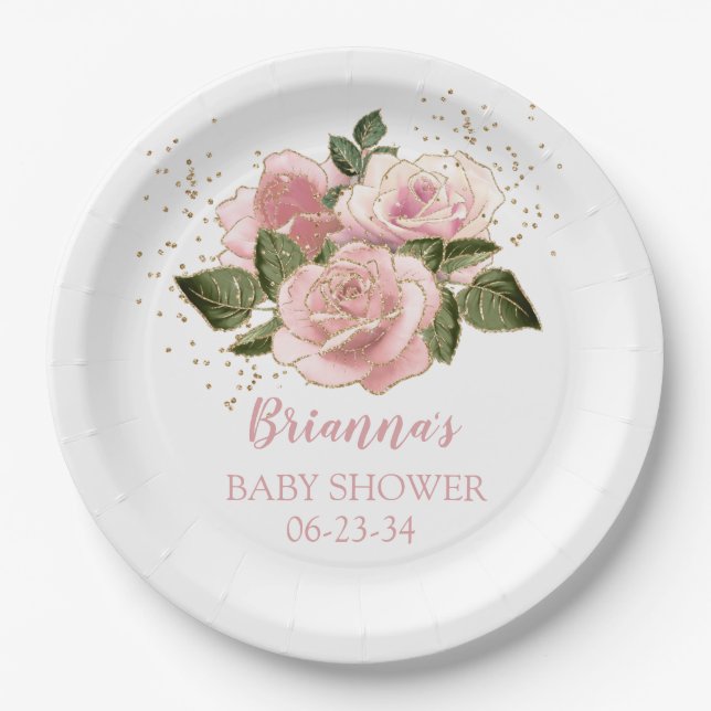 Pink Gold Glitzer Rose Kinderdusche Pappteller (Vorderseite)