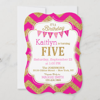 Pink Gold Glitzer Sparkle 5. Geburtstag Einladung