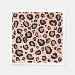 Pink Gold Glitzer und Black Leopard Cheetah Print Serviette