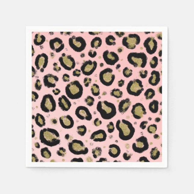 Pink Gold Glitzer und Black Leopard Cheetah Print Serviette (Vorderseite)