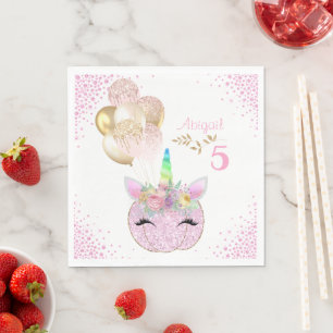 Pink Gold Glitzer Unicorn Pumpkin Girls Geburtstag Serviette