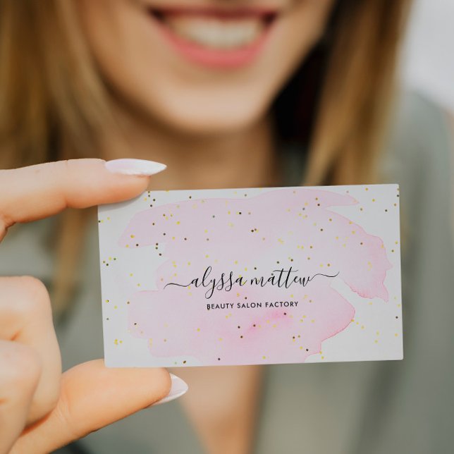 Pink Gold Glitzer Watercolor Personalisiertes Scri Visitenkarte (Von Creator hochgeladen)