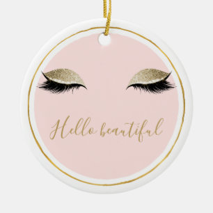 Pink Gold Glitzy Black Eyelashes Keramik Ornament