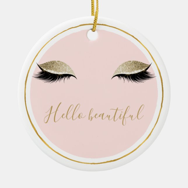 Pink Gold Glitzy Black Eyelashes Keramik Ornament (Vorne)