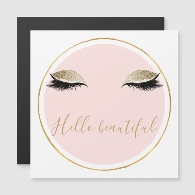 Pink Gold Glitzy Black Eyelashes Magnetkarte (Vorne/Hinten)