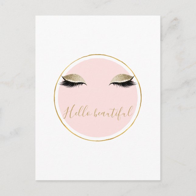 Pink Gold Glitzy Black Eyelashes Postkarte (Vorderseite)