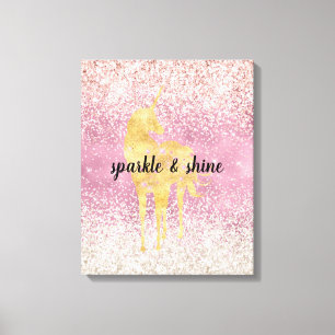 Pink Gold Glitzy Glitzer Unicorn Leinwanddruck