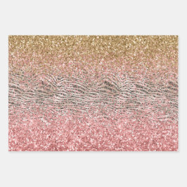 Pink Gold Glitzy Glitzer Zebra Print Geschenkpapier Set
