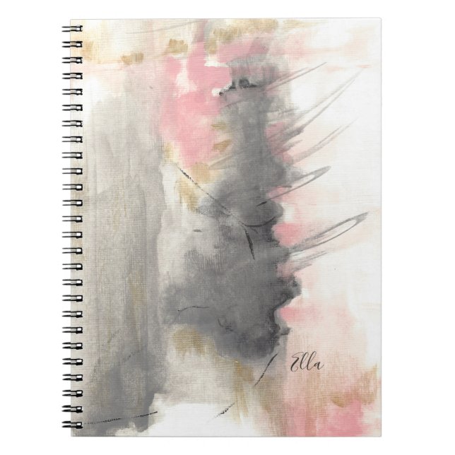 Pink Gold Gray Abstrakt Moderne Malereien Notizblock (Vorderseite)