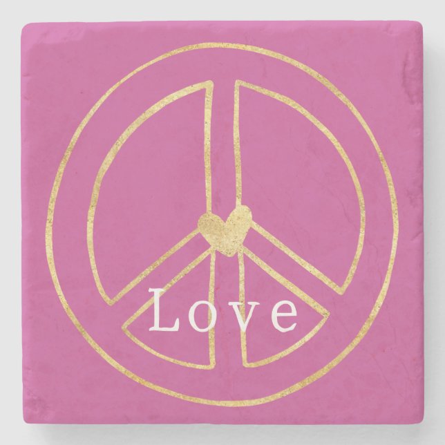 Pink Gold Heart Peace Sign Love Valentine's Day Steinuntersetzer (Vorderseite)