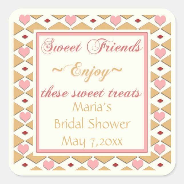 Pink Gold Hearts Diamonds Candy Buffet Stickers (Vorderseite)