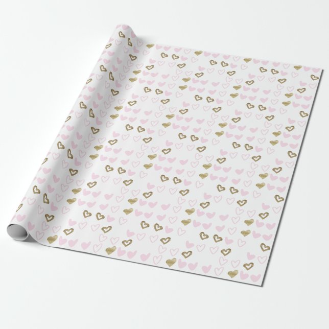 Pink & Gold Hearts Packpapier (Ungerollt)