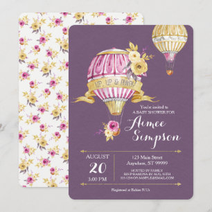 Pink Gold Hot Air Ballon Baby Dusche Einladung