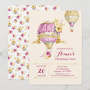 Pink+Gold Hot Air Balloon Invitation Anniversaire