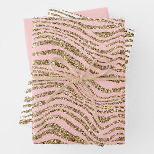 Pink Gold Imitate Glitzer Zebra Print Geschenkpapier Set