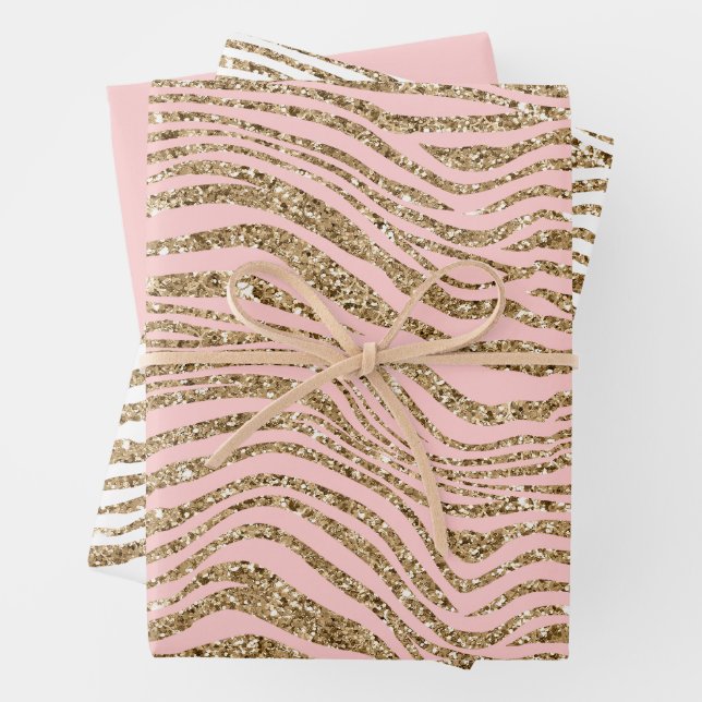 Pink Gold Imitate Glitzer Zebra Print Geschenkpapier Set (Beispiel)