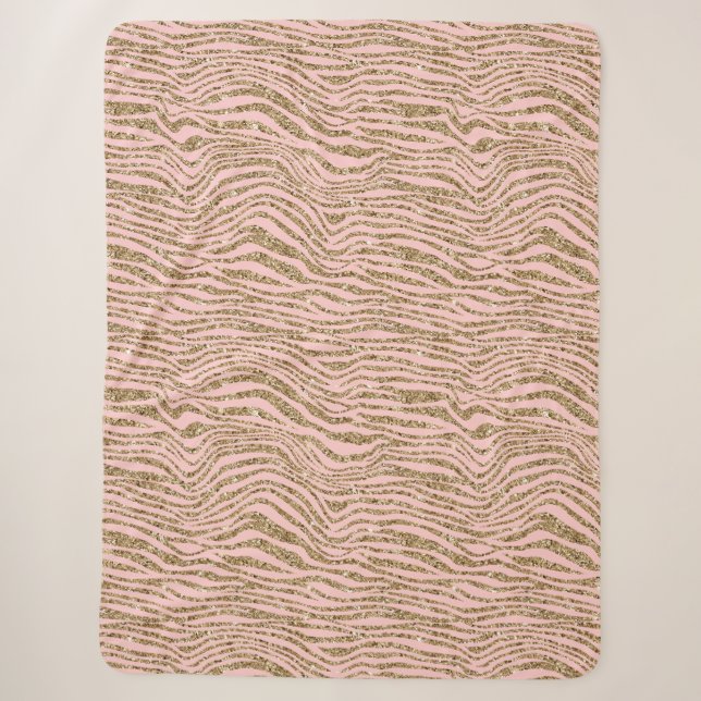 Pink Gold Imitate Glitzer Zebra Print Sherpadecke (Vorderseite)