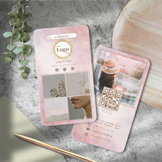 Pink & Gold Instagram 4 Fotocollage doppelseitig Visitenkarte