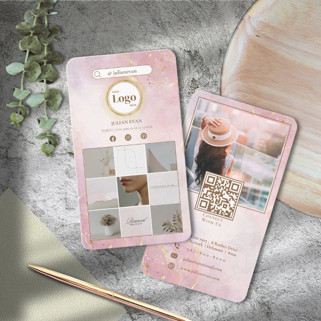 Pink & Gold Instagram FotoCollage doppelseitig Visitenkarte (Von Creator hochgeladen)